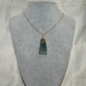 New Blue-Green Agate Pendant Necklace with Gold Trim
